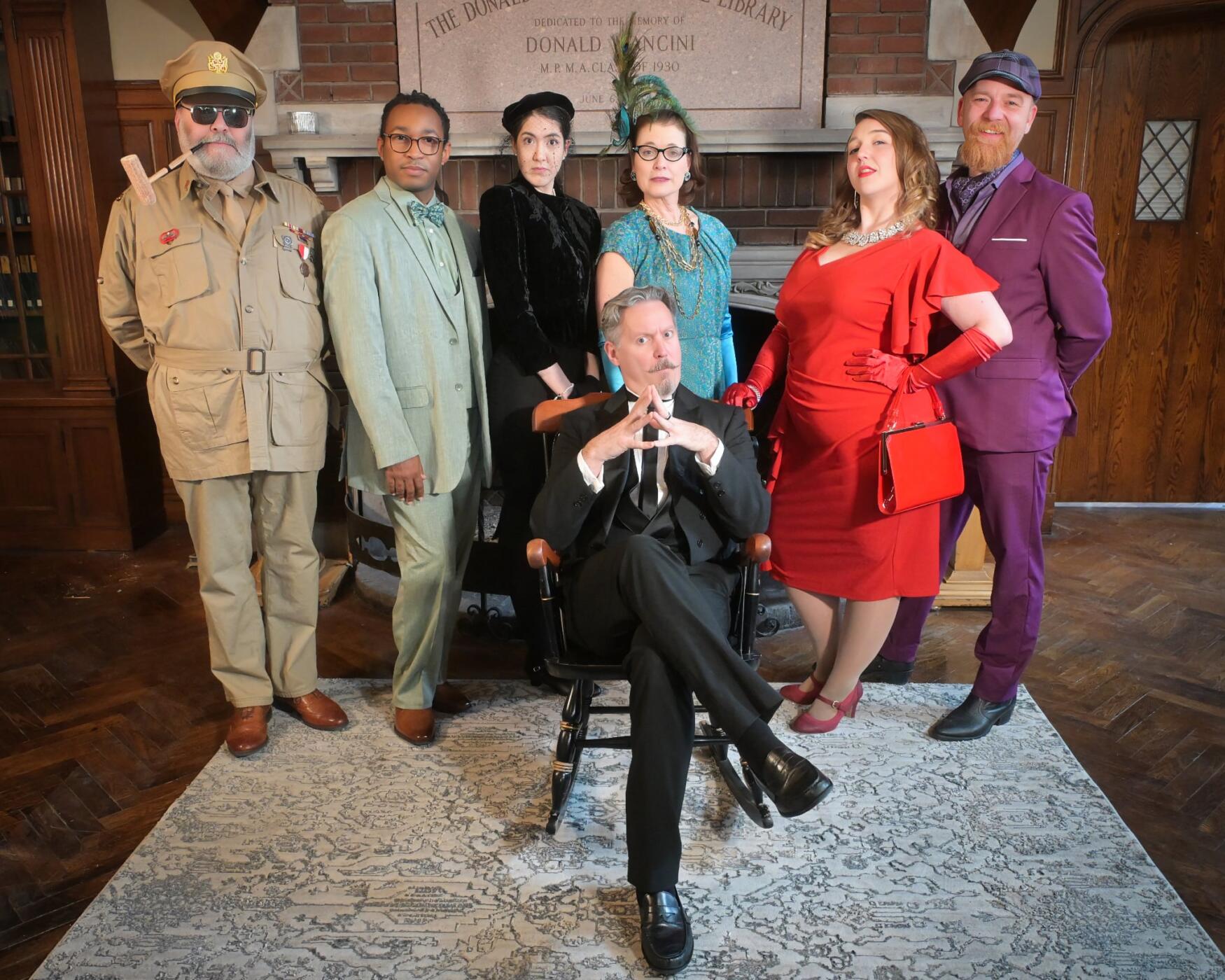 P2 Full Cast in front of fireplace