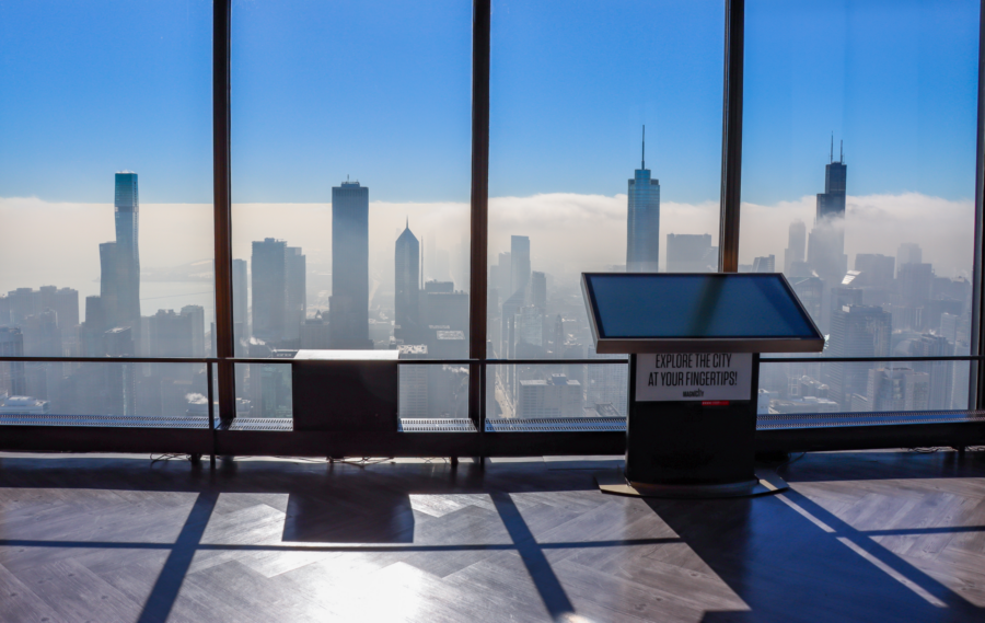 The 360 CHICAGO view with the beautiful and vast Chicago skyline in the background.